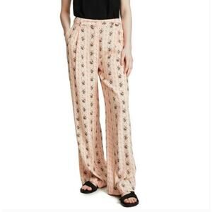 PAUL & JOE SISTER Helios Wide Leg Pants Floral Stripe Salmon Pink Sz 38/6 {JJ20}